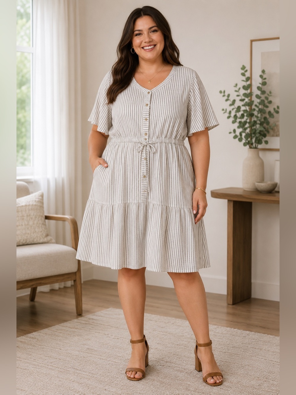 Jane + Delancey Boho Olive Green Stripe Tiered Gauzy Maxi Dress Size 3X NWT